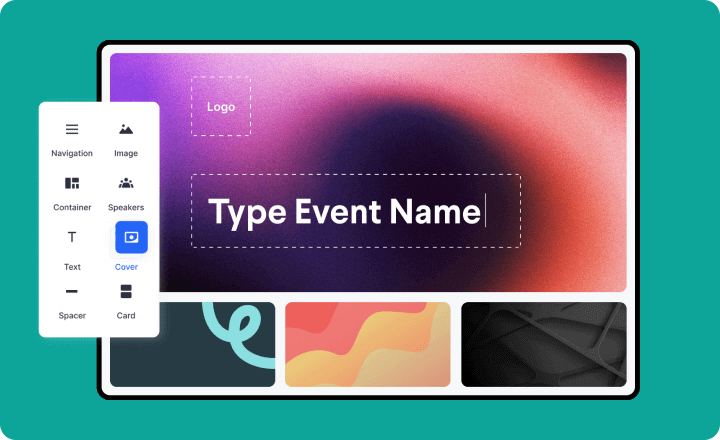 Hopin event customization options where user can enter event name, add logo, and choose a background