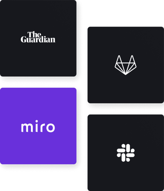 The Guardian, GitLab, miro and Slack logos which are just a few of the brands that have used Hopin's event management platform for events