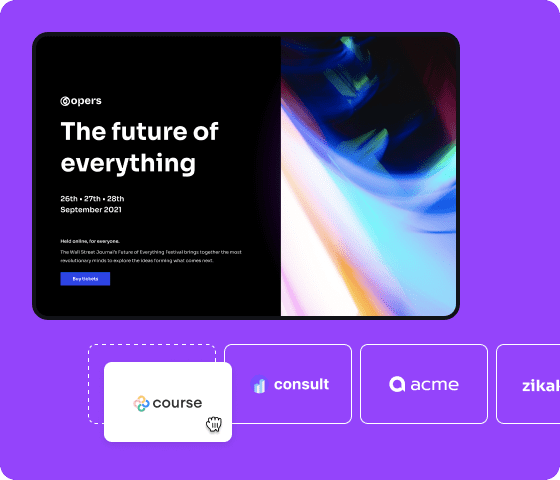 Landscape screen showing virtual event cover titled 'The future of everything'